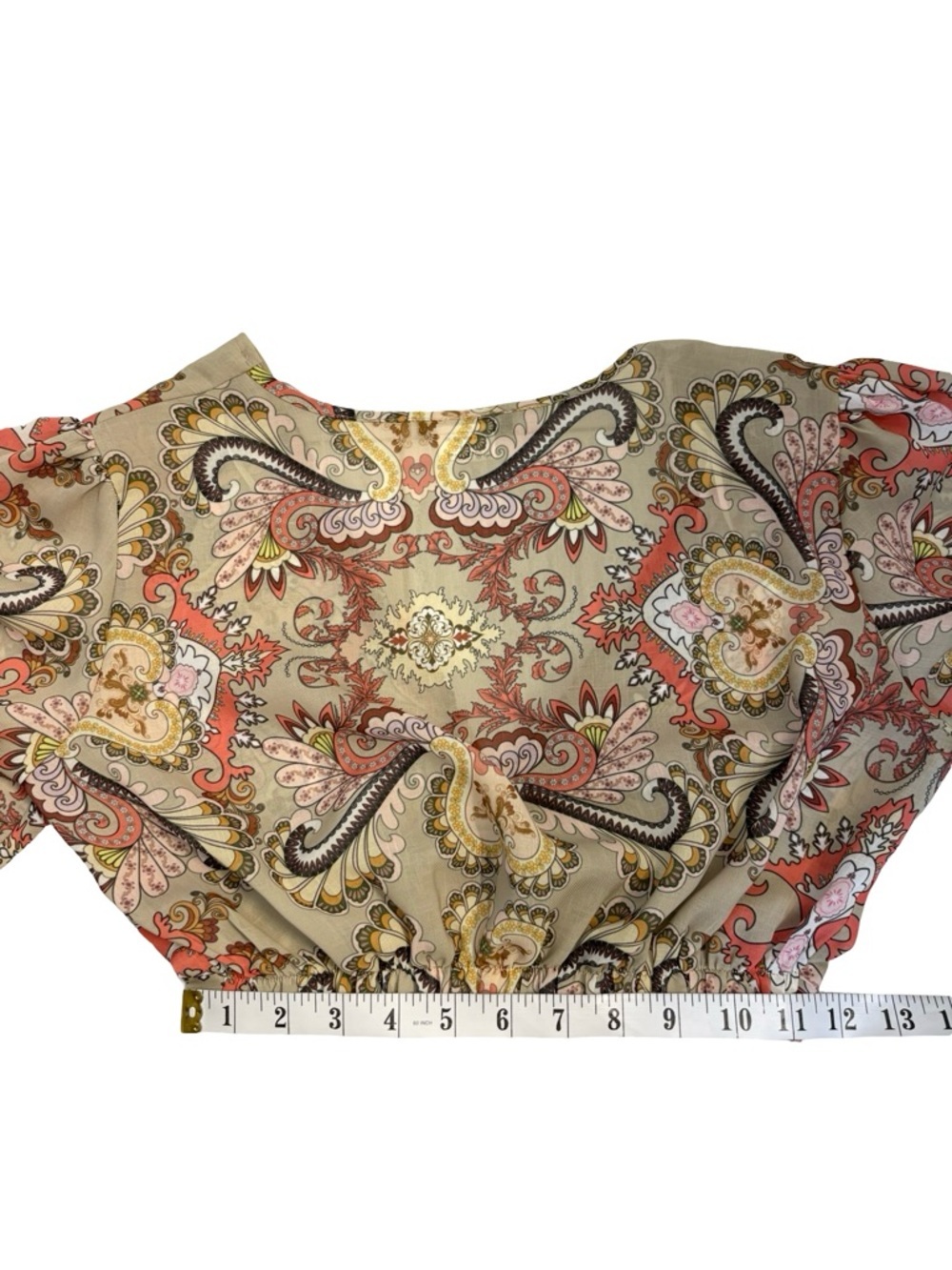 Boho Paisley Ring Front Crop Top Lightweight & Flowy Y2K Size Small Cut Out Top - Picture 11 of 14